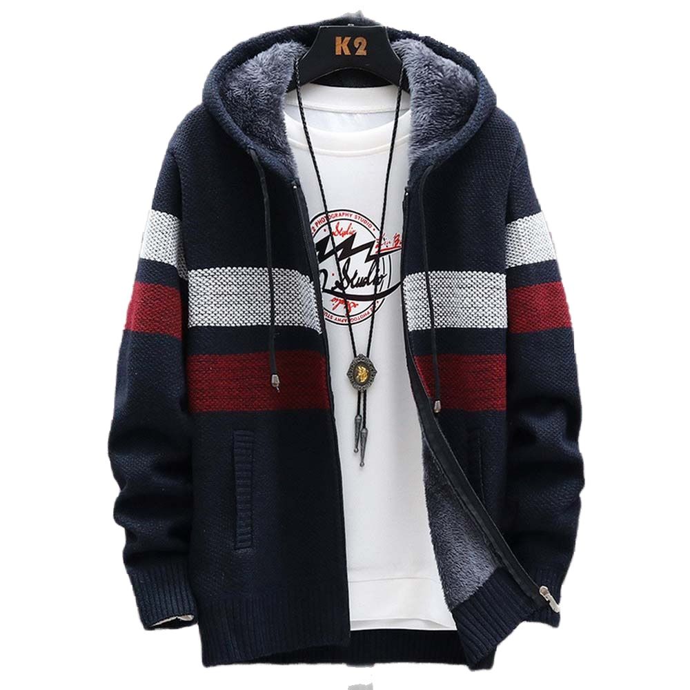 Men'S Fashion Zip Sweater - Camisola listrada masculina casaco de lã