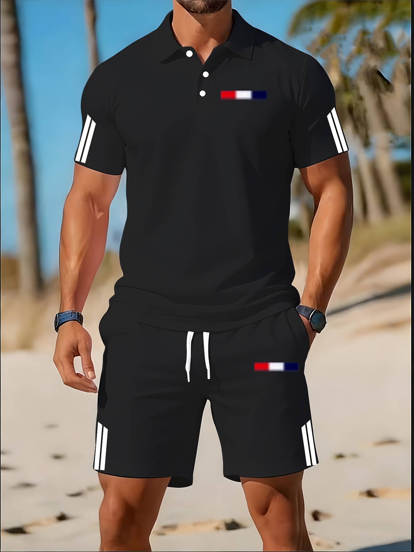 Men'S Fashion Polo Shirt - Conjunto de Camisa Polo Masculina Verão