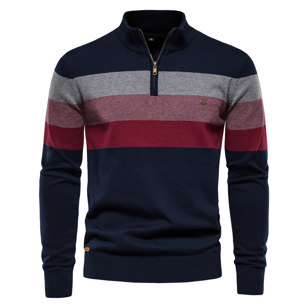 Men'S Fashion Zip Sweater - Aiopeson masculino retalhos pulôver camisola de