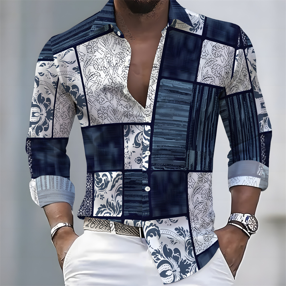 Mens Fashion Casual - Camisa Masculina de Manga Longa com