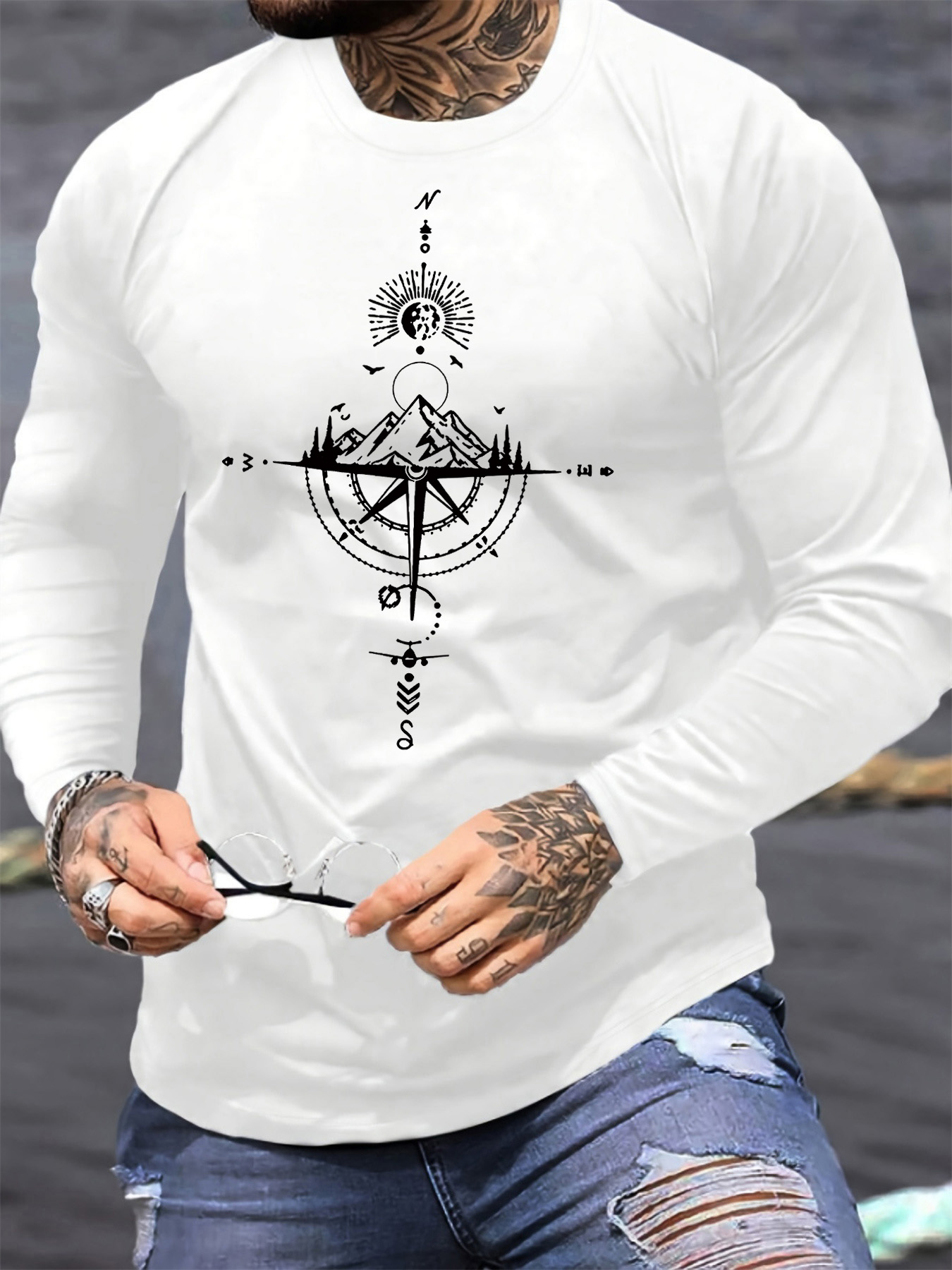 Mens Fashion Casual - 100% algodão puro masculino manga comprida