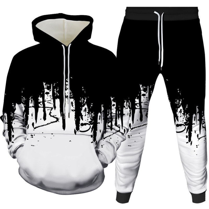 Mens Fashion Suits - Pintura a tinta 3d impresso moletom
