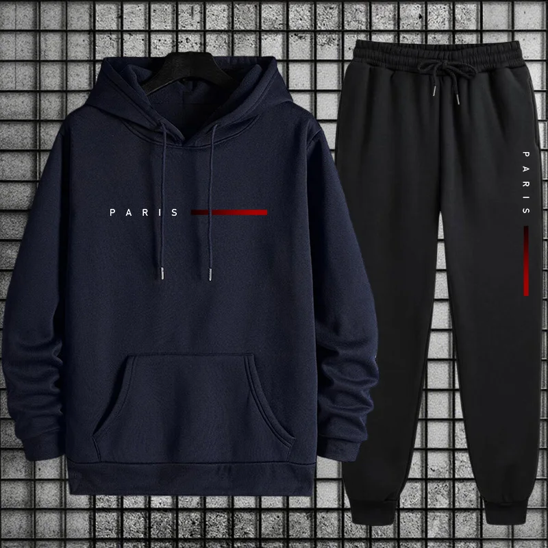 Men'S Fashion Paris 2025 - Outono inverno casual hoodie jogging terno