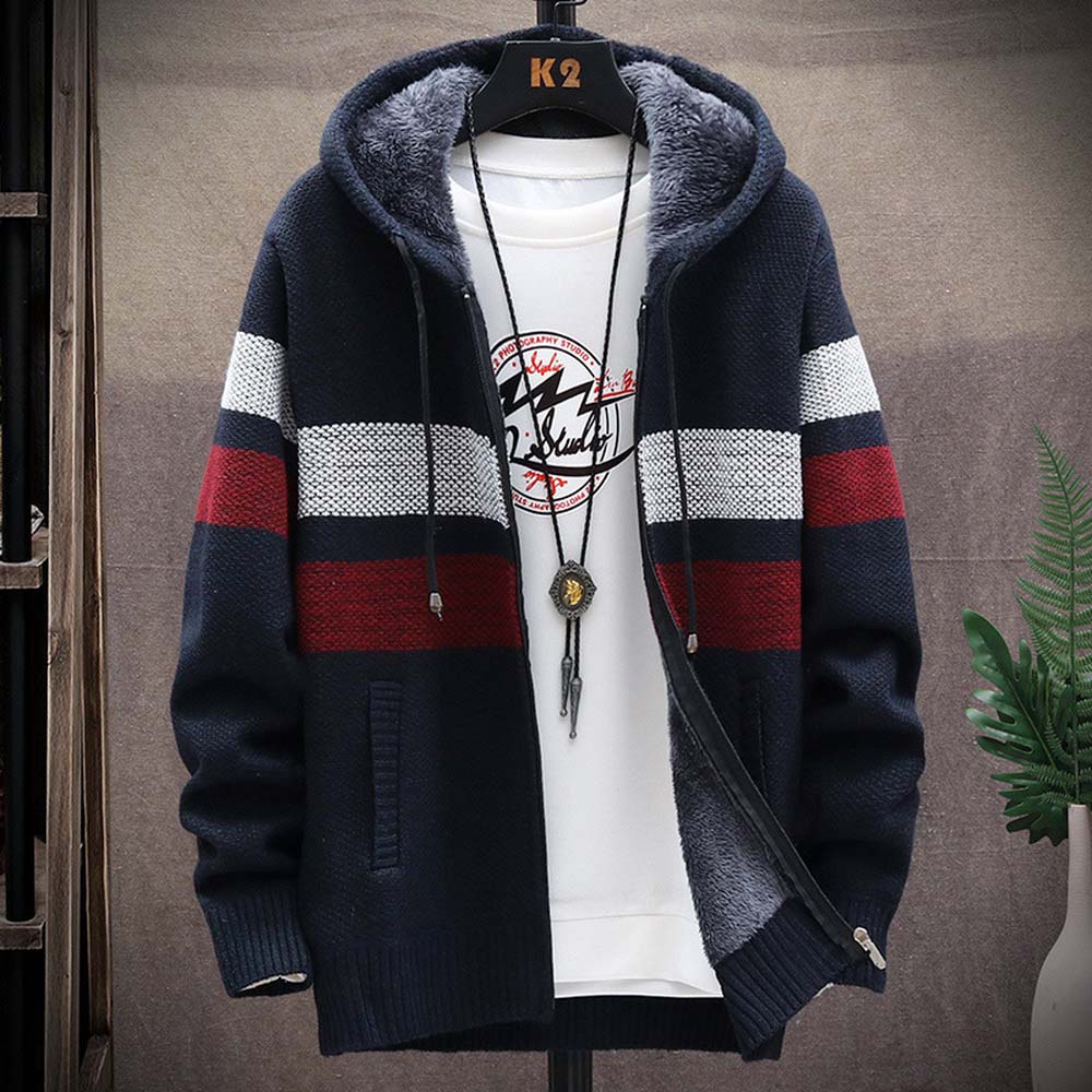 Camisola listrada masculina ca - Men'S Fashion Zip Sweater avaliação e preço