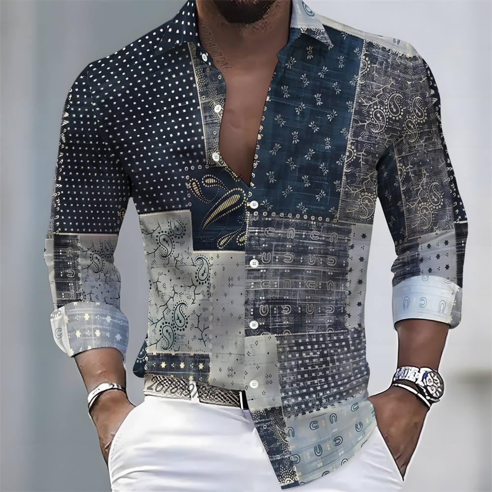Camisa masculina de manga comp - Mens Fashion Casual avaliação e preço