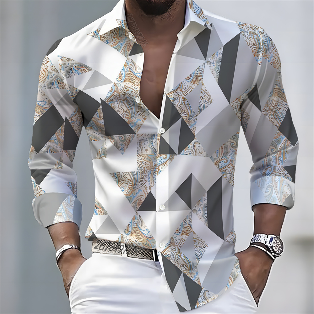 Camisa masculina de manga comp - Mens Fashion Casual avaliação e preço