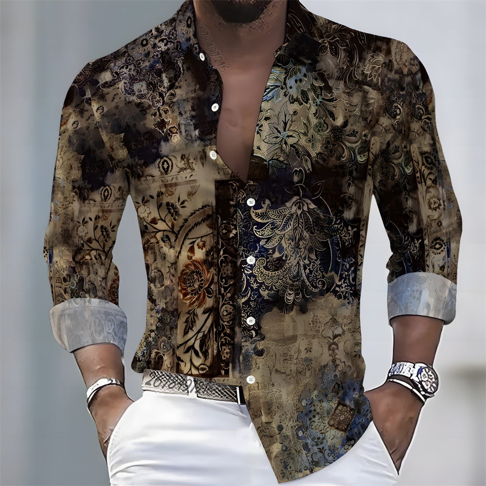 Camisa masculina de manga comp - Mens Fashion Casual avaliação e preço