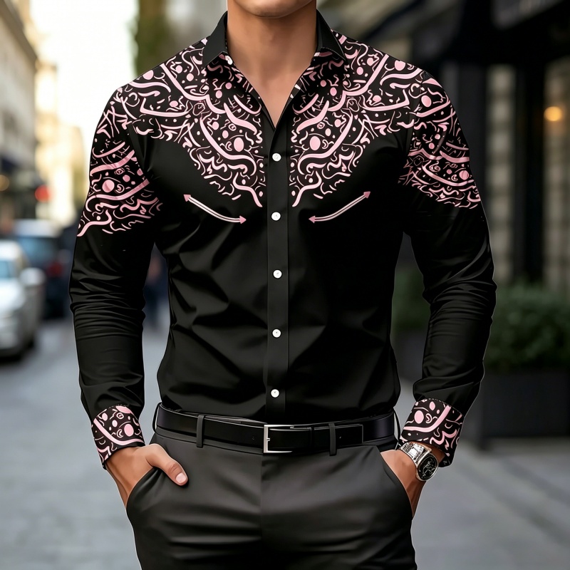Camisa com Estampa em Preto e  - Mens Fashion Casual avaliação e preço