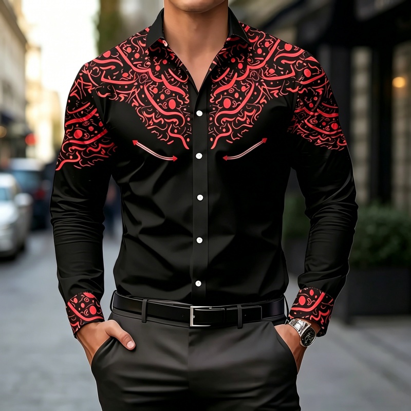 Camisa com Estampa em Preto e  - Mens Fashion Casual avaliação e preço