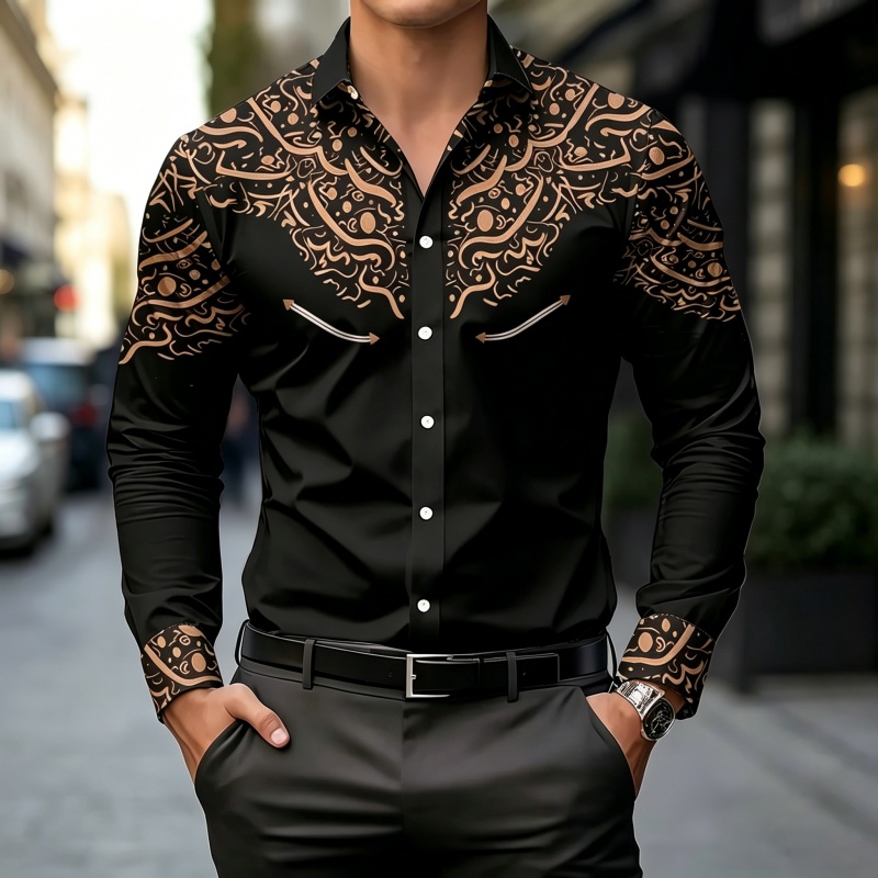 Camisa com Estampa em Preto e  - Mens Fashion Casual avaliação e preço