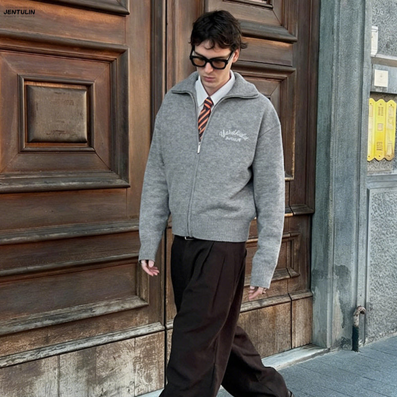 Retro Spliced ​ ​ Suéter de Tr - Men'S Fashion Zip Sweater avaliação e preço