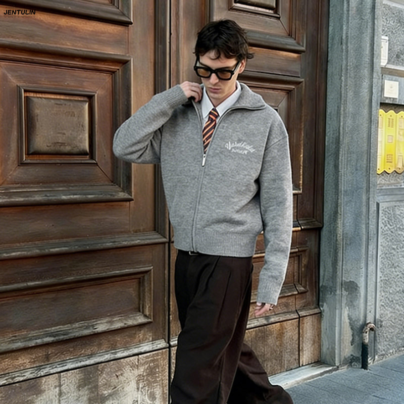 Retro Spliced ​ ​ Suéter de Tr - Men'S Fashion Zip Sweater avaliação e preço