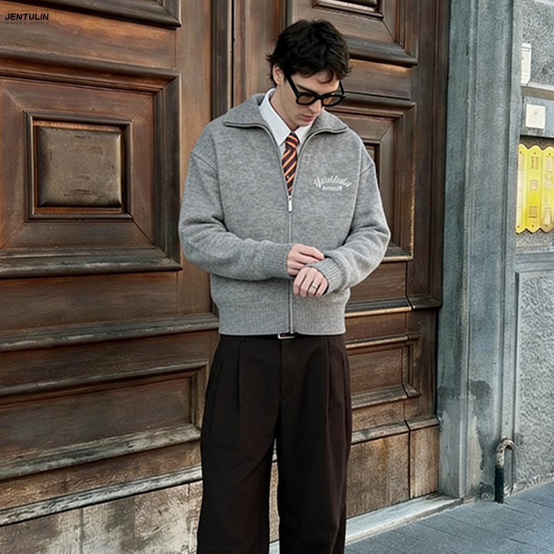 Retro Spliced ​ ​ Suéter de Tr - Men'S Fashion Zip Sweater avaliação e preço